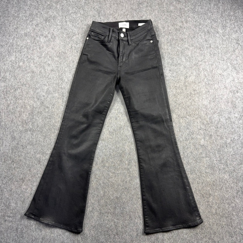 FRAME Le Crop Flare Women's Noir Coated Black Jeans Size 25 LCF632C